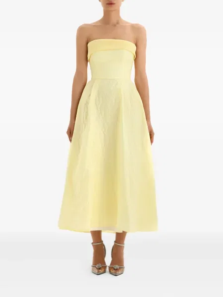 Rochie midi Post Meridiem din satin galben
