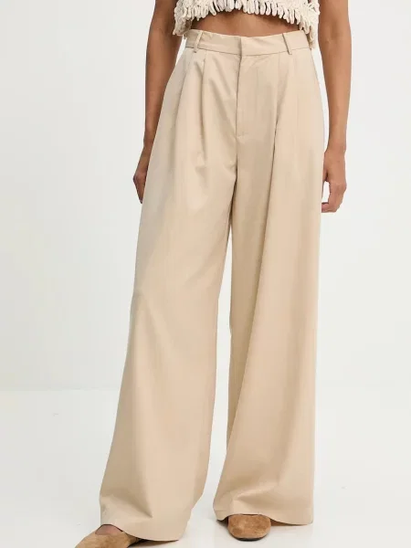 Панталон с вълна Answear Lab с широка каройка с висока талия бежово