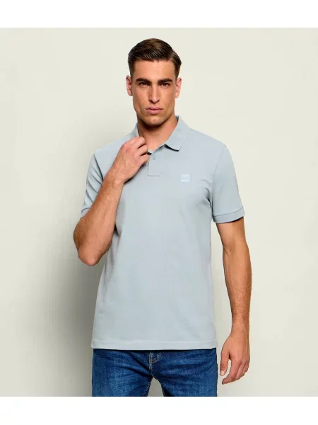 Tricou polo Boss Orange stretch gri