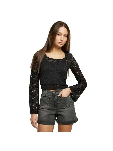 Longsleeve Urban Classics koronkowy o krotszym kroju czarny