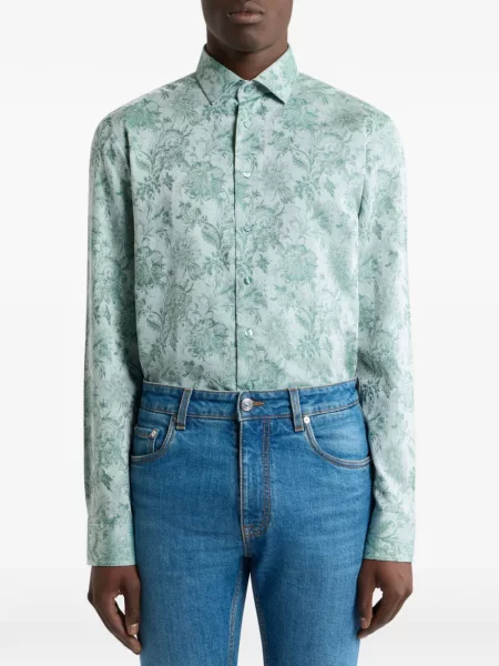 Cămașă Etro cu model floral din jacard verde