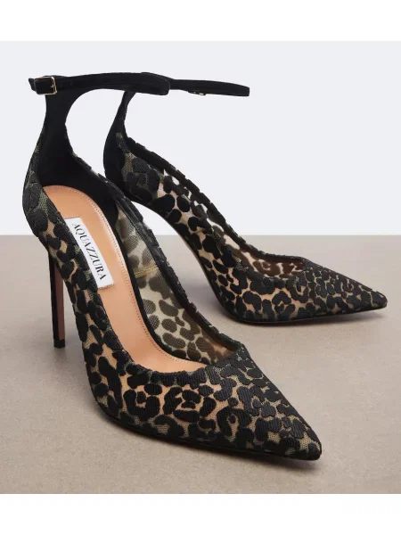 Salonarji Aquazzura s potiskom z leopardjim vzorcem z mrežo črna