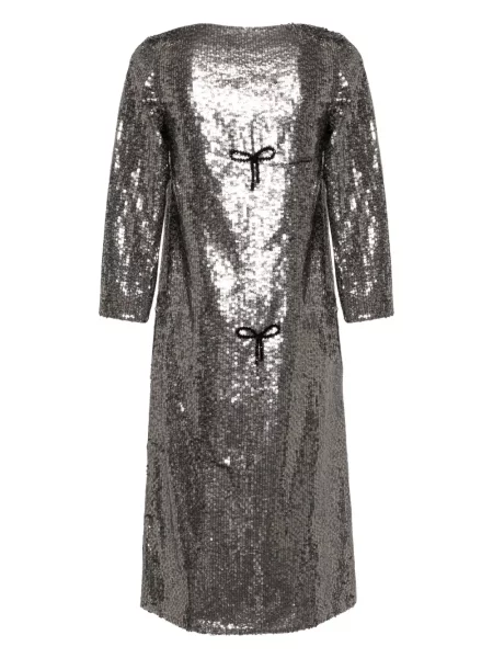 Rochie midi Wiederhoeft până la genunchi cu mărgele de costum argintiu