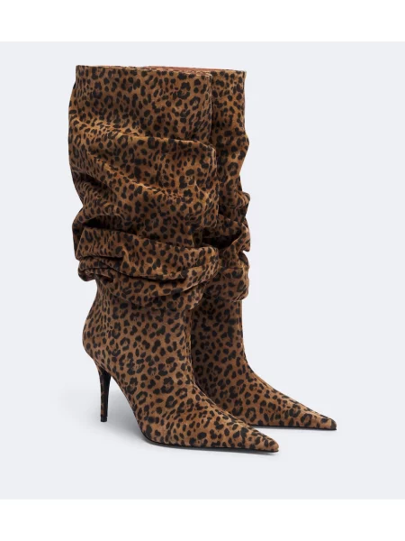 Cizme Amina Muaddi din piele de căprioară cu imagine cu model leopard maro