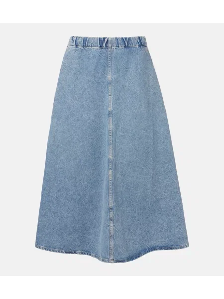 Fustă din denim Agolde zdrențuiți albastru