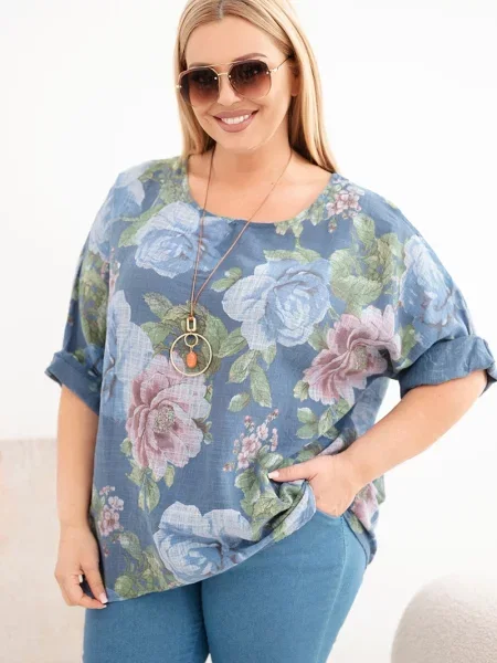 Bluzka Kesi Włoski z nadrukiem niebieska