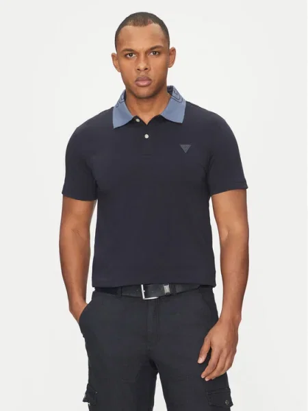 Guess Tricou polo albastru