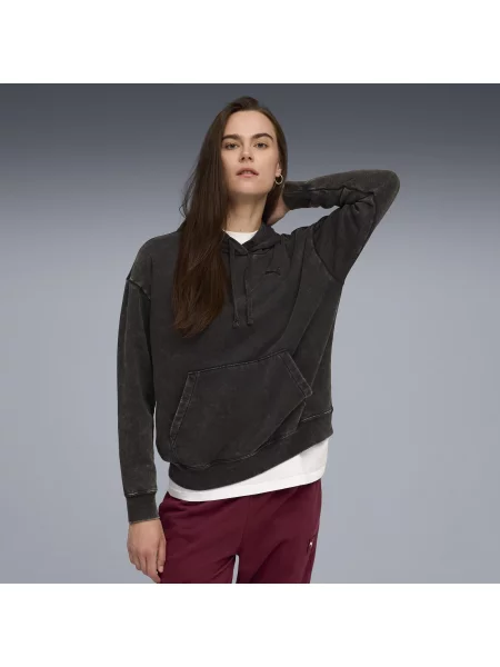 Bluza z kapturem Essentials Elevated o luźnym kroju z efektem sprania czarna