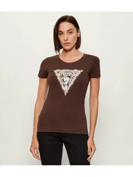 GUESS Tricou LEO | Slim Fit maro