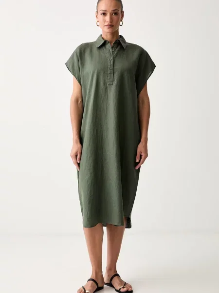 United Colors of Benetton rochie de vară din in verde