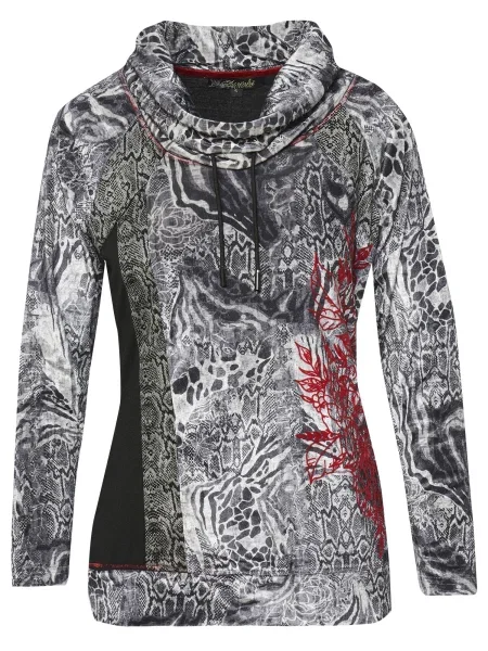 KOROSHI Tricou gri / roșu / negru alb