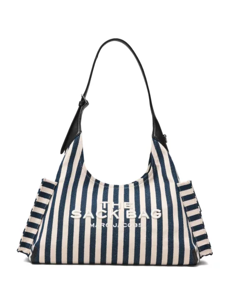 Geantă Marc Jacobs cu dungi din canvas albastru