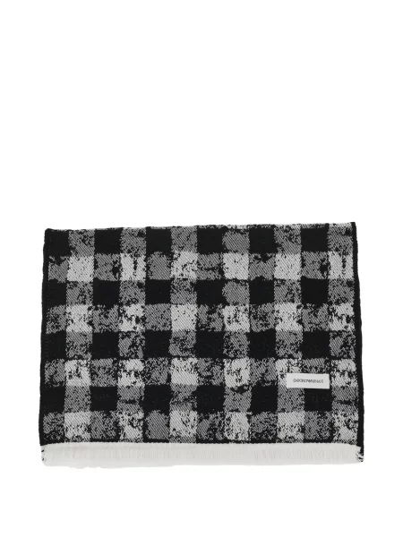 Fular Emporio Armani cu franjuri în carouri negru