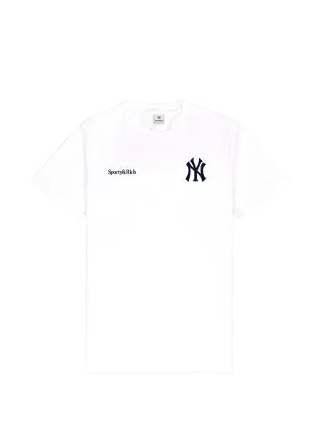 Tricou Sporty & Rich cu decolteu rotund cu autograf alb