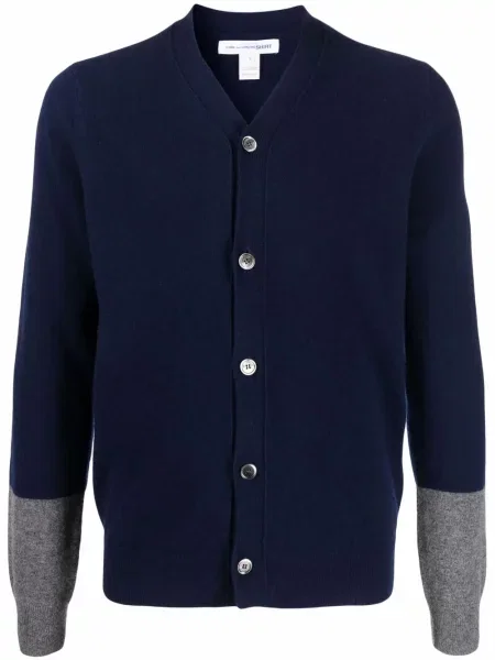 Vuneni kardigan Comme Des Garçons Shirt s V-izrezom plava