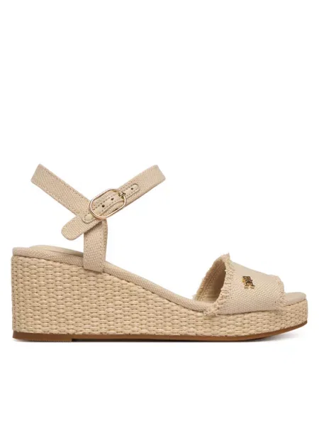 Tommy Hilfiger Sandale Mid Woven Wedge Espad Fringe bej