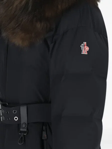 S ovratnikom opasan skijaška jakna Moncler Grenoble od ovčje kože crna