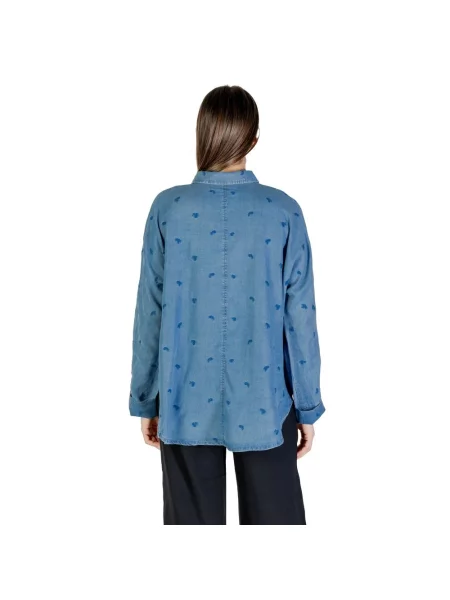 Haftowana koszula Only z długim rękawem niebieska