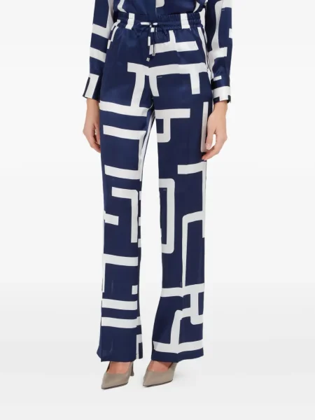 Pantaloni Kiton de mătase cu imagine cu imprimeu geometric albastru