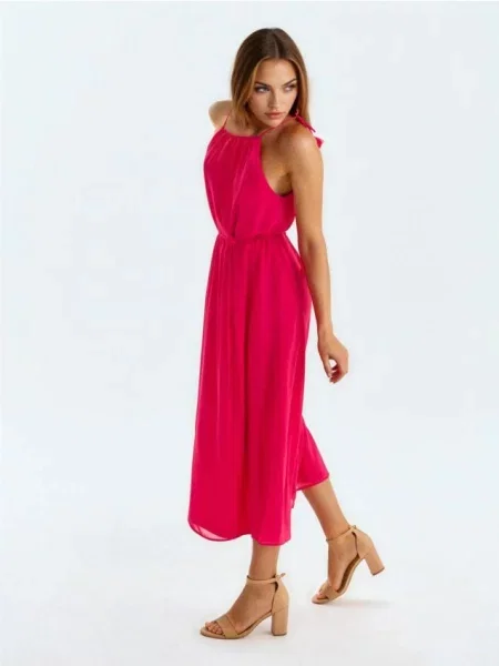 Міді сукня з декоративним зав’язуванням і квітковим принтом фуксія