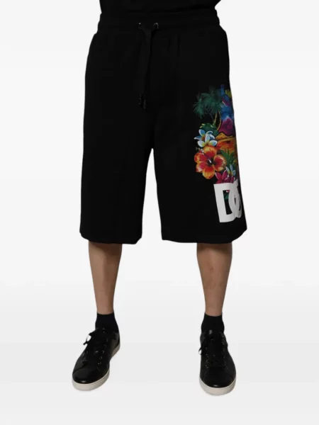 Pantaloni scurți Dolce & Gabbana cu imagine cu imprimeu tropical negru