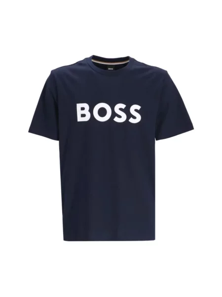 BOSS t-shirt granatowy z nadrukiem czarna