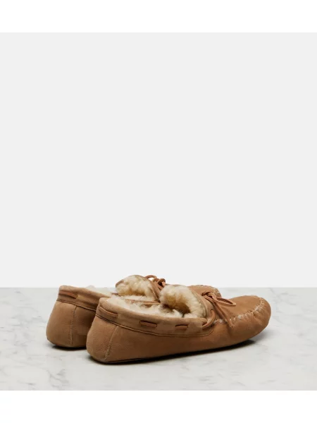 Pantofi loafer The Row din piele de căprioară bej