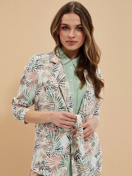 Marynarka Marisse w tropikalny nadruk biała