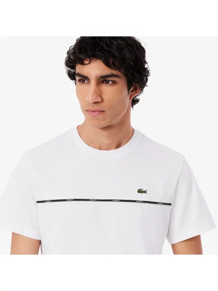 Lacoste T-Shirt Z Okrągłym Dekoltem Z Nadrukiem Regular Fit biały