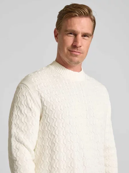 Sweter z dzianiny o kroju regular fit z czystej bawełny model ‘PHILIP’ Selected Homme biały
