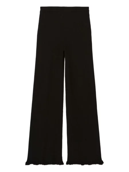 Dzianinowe spodnie Claudie Pierlot z falbankami prążkowane czarne