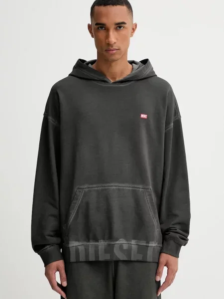 Bombažen pulover Diesel s kapuco siva