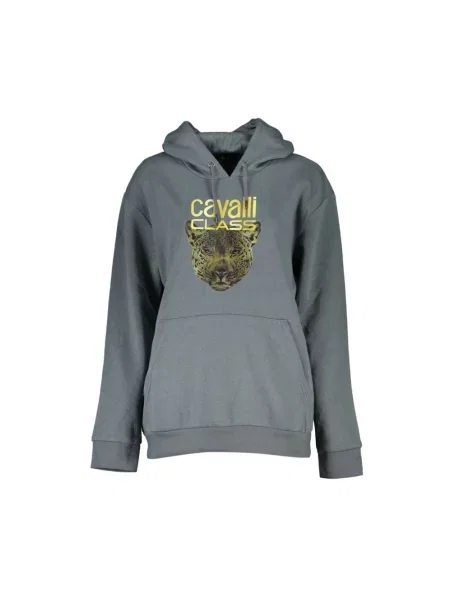 Bluza z kapturem Cavalli Class z kapturem z nadrukiem szara