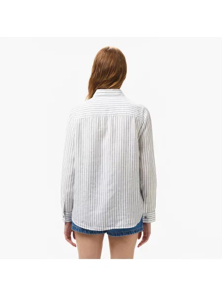 Lacoste Lniana Koszula W Paski W Paski Relaxed Fit niebieska