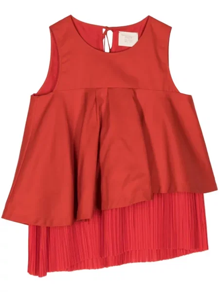 Top Shanshan Ruan z falbankami asymetryczny czerwony