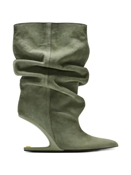 Cizme scurte Balmain din piele de căprioară cu pană verde