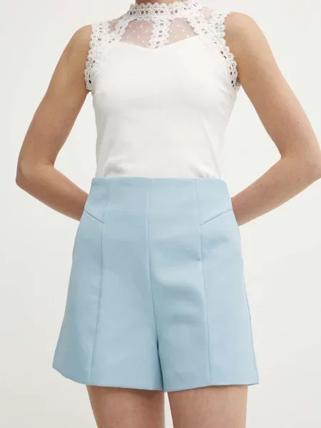 Къс панталон Answear Lab с изчистен дизайн с висока талия синьо