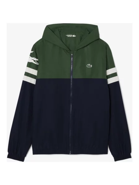 Kurtka z kapturem Lacoste Tennis Water-Repellent zielony niebieski S biały