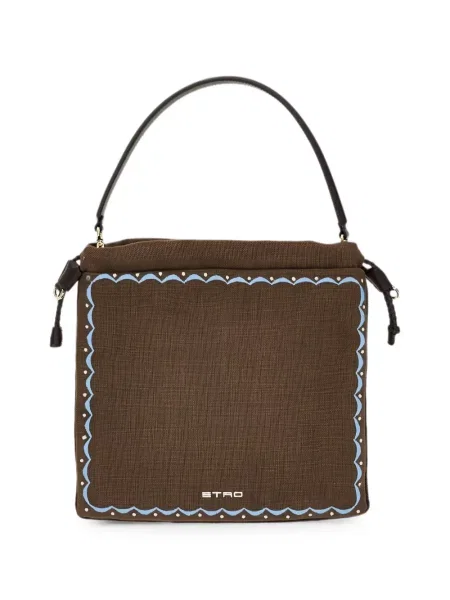 Geantă shopper Etro cu model floral maro