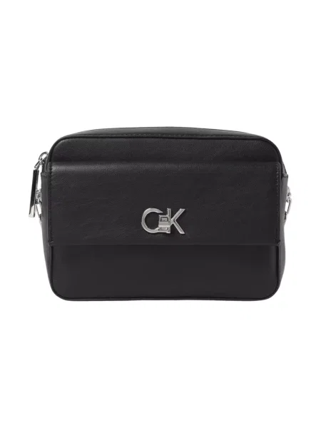 Lniana torebka crossbody Calvin Klein czarna