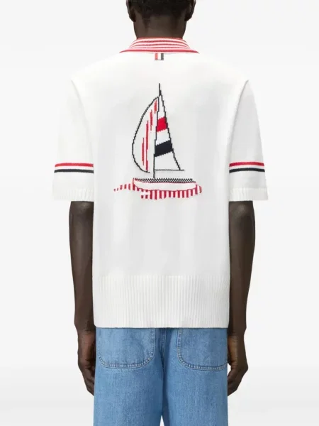 Tricou polo Thom Browne alb