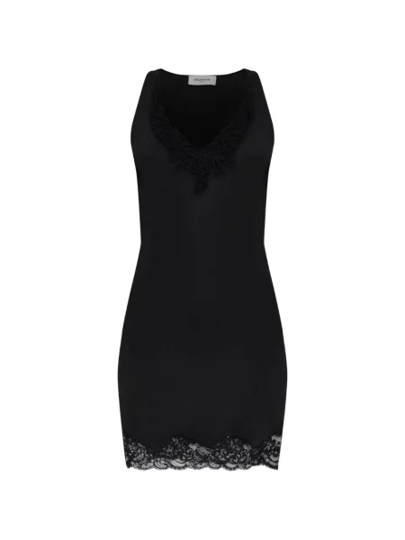 Rochie Balmain cu decolteu în V din dantelă negru