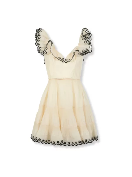 Sukienka mini Zimmermann z falbankami beżowa