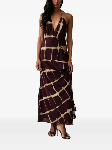 Rochie maxi Bardot în carouri cu imagine violet