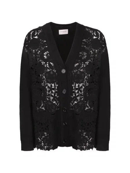 Cardigan Ermanno Firenze cu model floral din dantelă negru