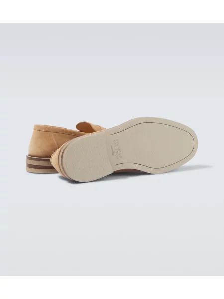 Pantofi loafer Brunello Cucinelli din piele de căprioară bej