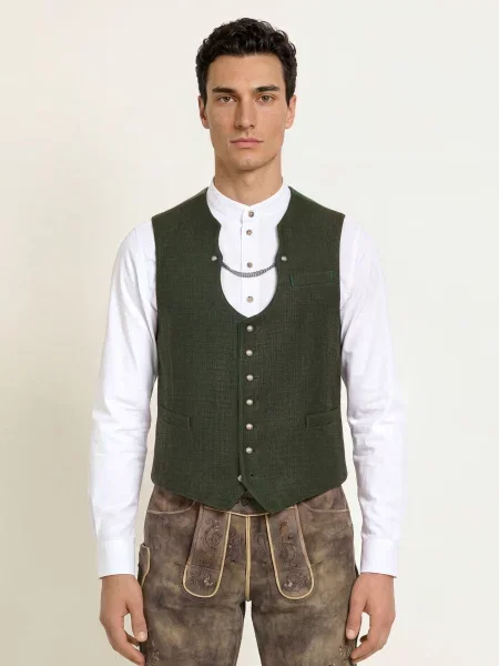 Heimatglück Tracht Krojová Vesta Manuel S Lnem tmavě zelená