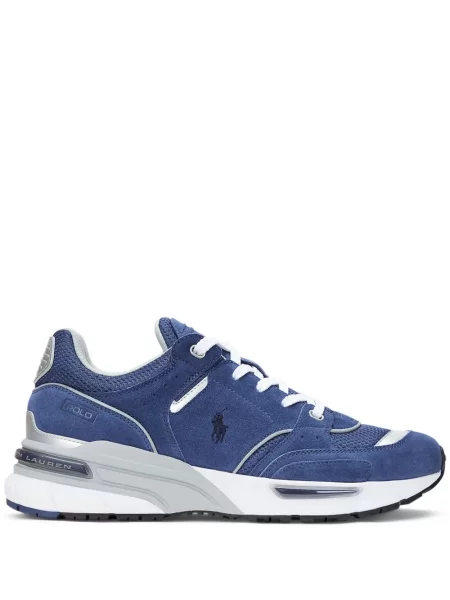 Sneakerși Polo Ralph Lauren cu broderie plisate cu dungi albastru