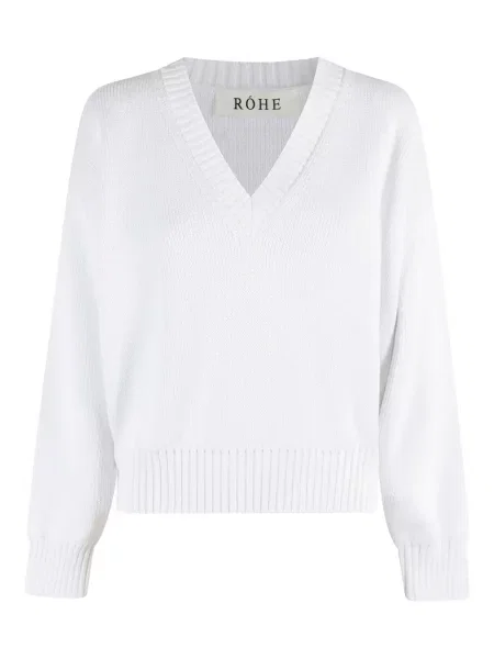 Пуловер Róhe с V-образно деколте бяло