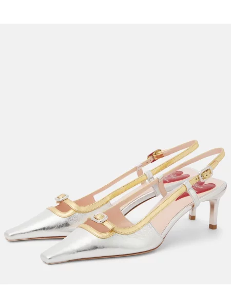 Pantofi cu toc Roger Vivier din piele argintiu